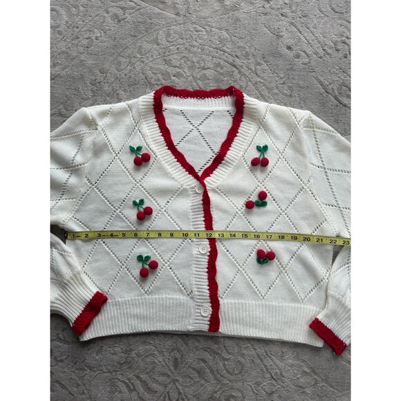 Women's Cherry Embroidered Cream Cardigan L/XL - Picture 3 of 6